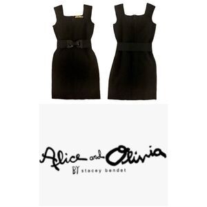 Alice + Olivia Fitted Jersey Black Bandage Belted mini dress